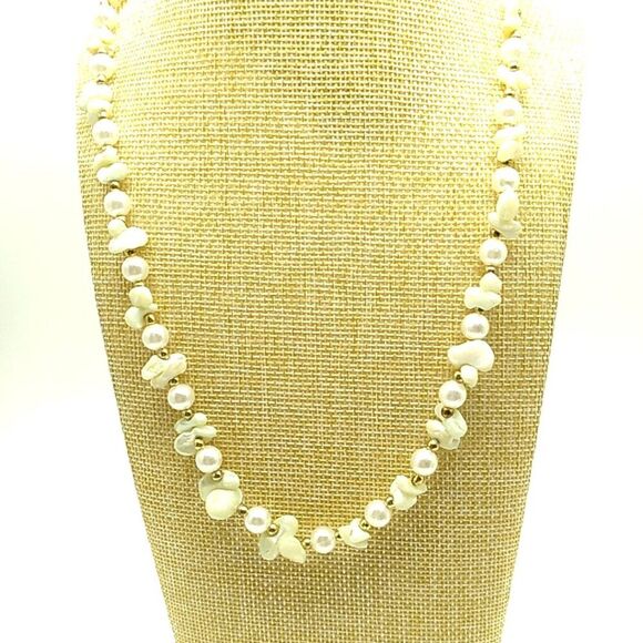 Baroque Freshwater Pearl Necklace Gold-tone Spacer Beads Long - Picture 2 of 9